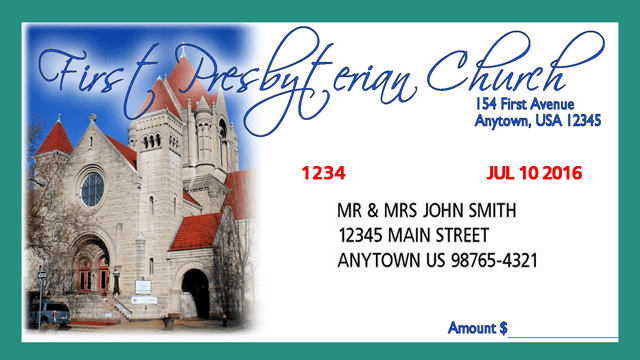 Christian direct mail giving or pledge envelopes for pew or congregation Christian direct mail giving or pledge envelopes for pew or congregation